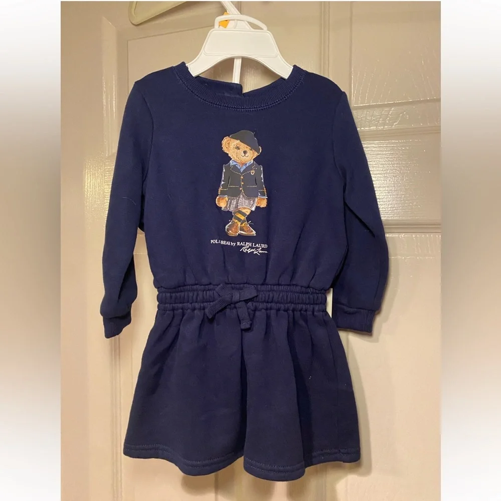 NWT Polo Ralph Lauren Baby Girls Polo Bear Long Sleeve Fleece Dress‎ & Bloomers